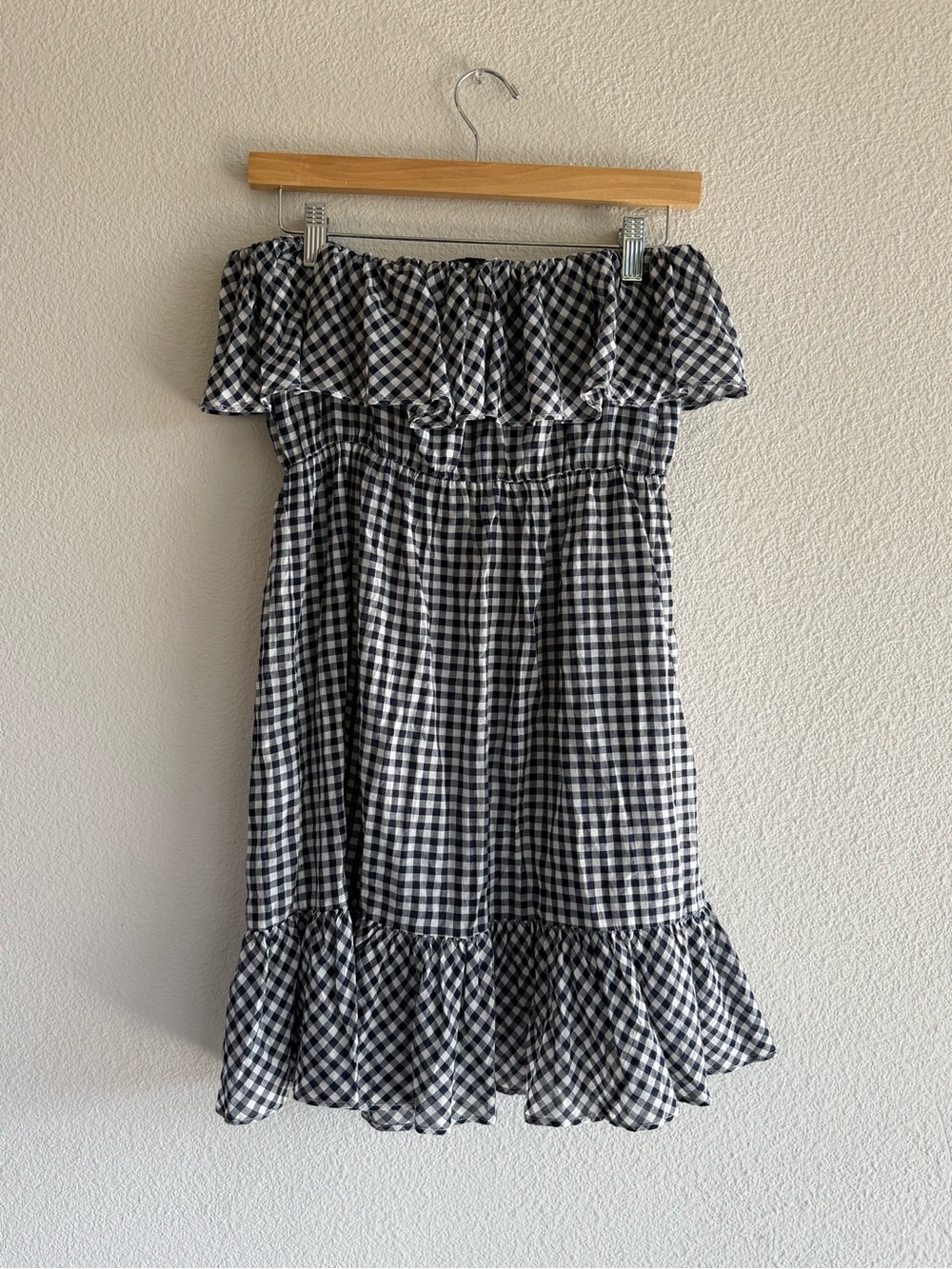 J. Crew 100% cotton Black and White Gingham Off-Shoulder Dress